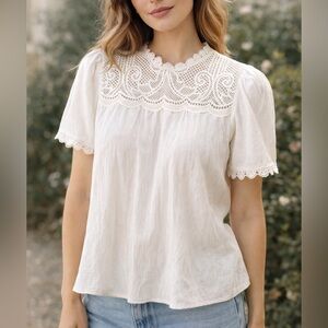 By the river‎ boho lace cream color gauze feel blouse size S